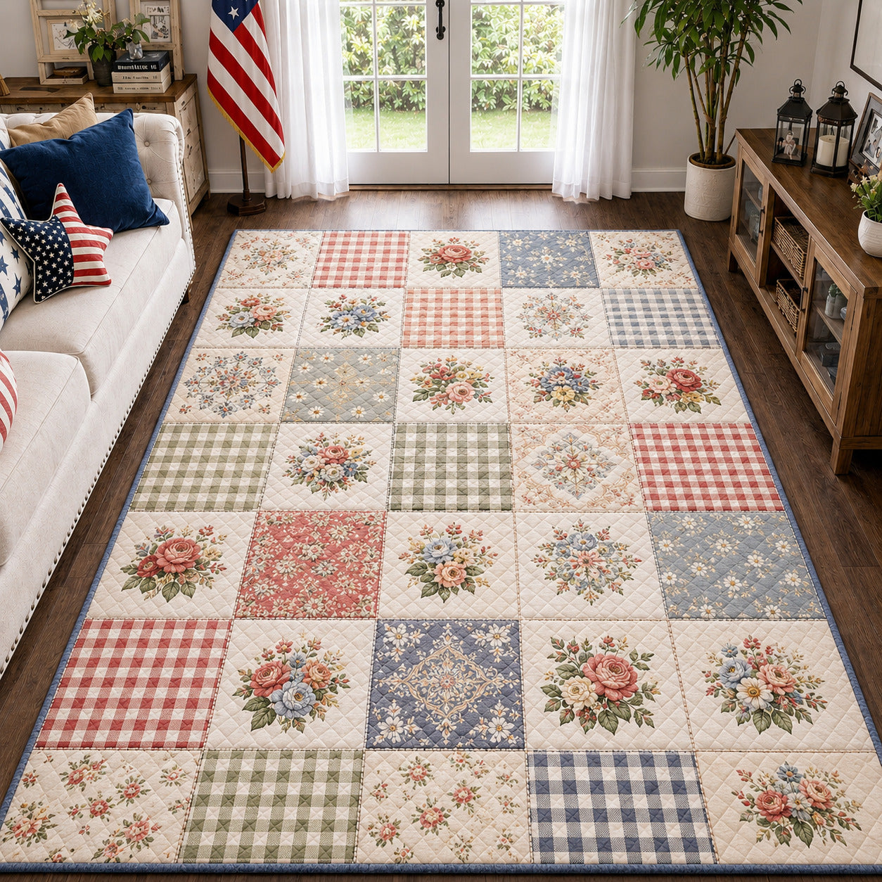 Vintage Patchwork Area Rug - Non-Slip Washable 3D Print Rug for Living Room & BedroomTVC2108388