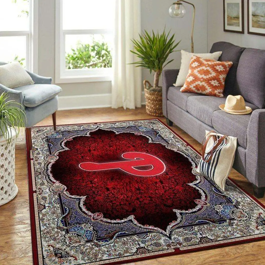 Vintage Rug with Decorative Pattern for Living Room Decor Blue and Red
