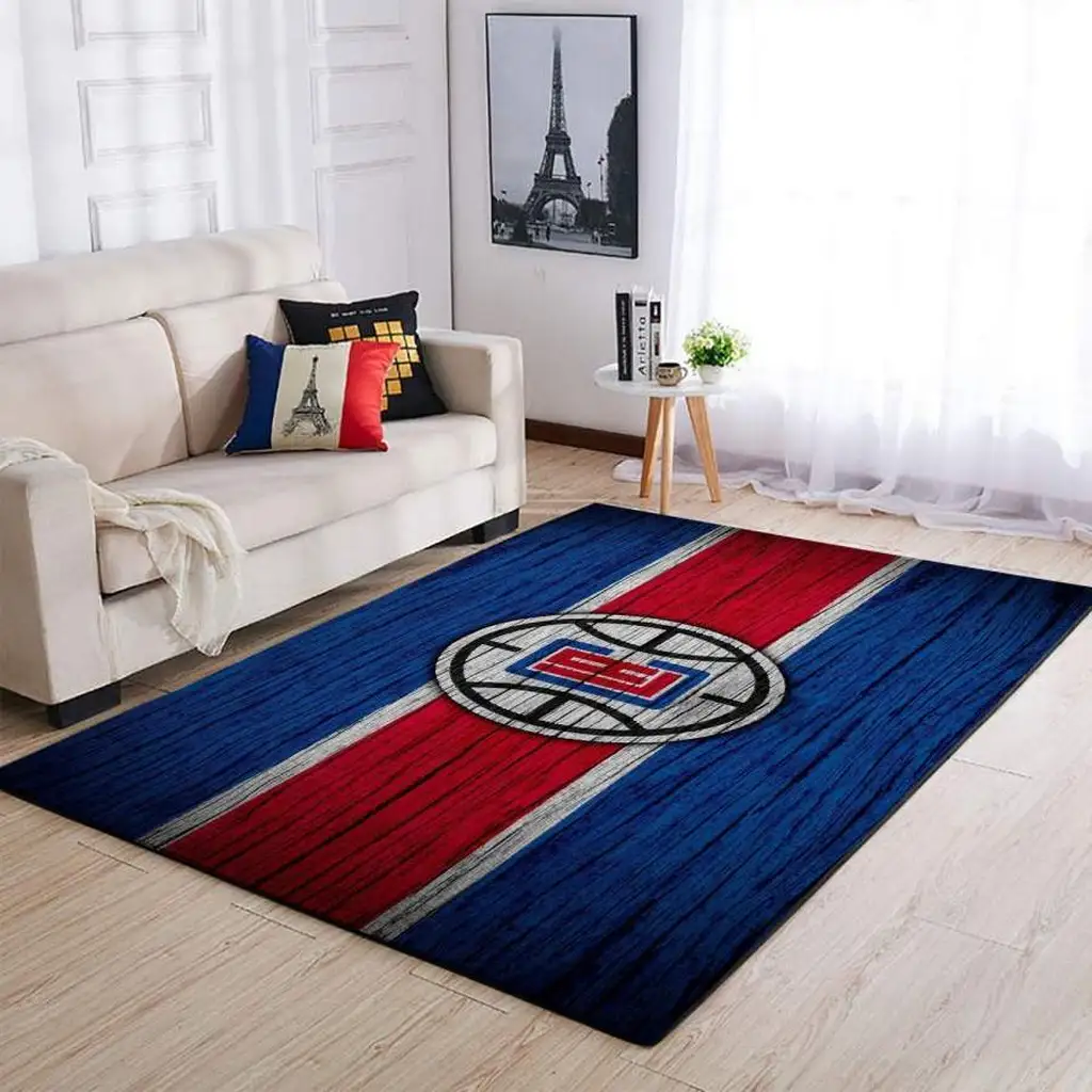 Vintage Striped Rug with Central Emblem for Living Room Decor Blue and Red