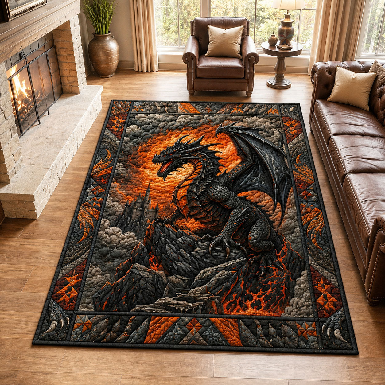 Volcanic Dragon King Area Rug - Non-Slip Washable 3D Print Rug for Living Room & BedroomTVC2108387