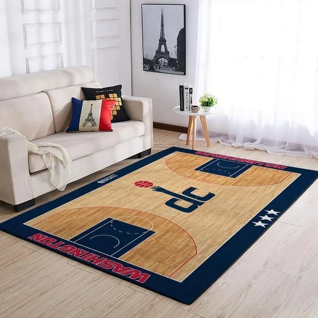 Washington Basketball Court Area Rug Floor Mat Black and Red