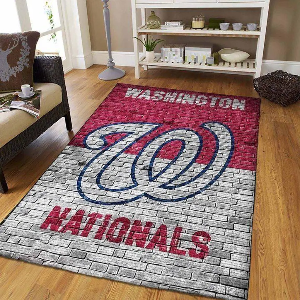 Washington Nationals Rug - Brick Pattern Area for Fans Red and White