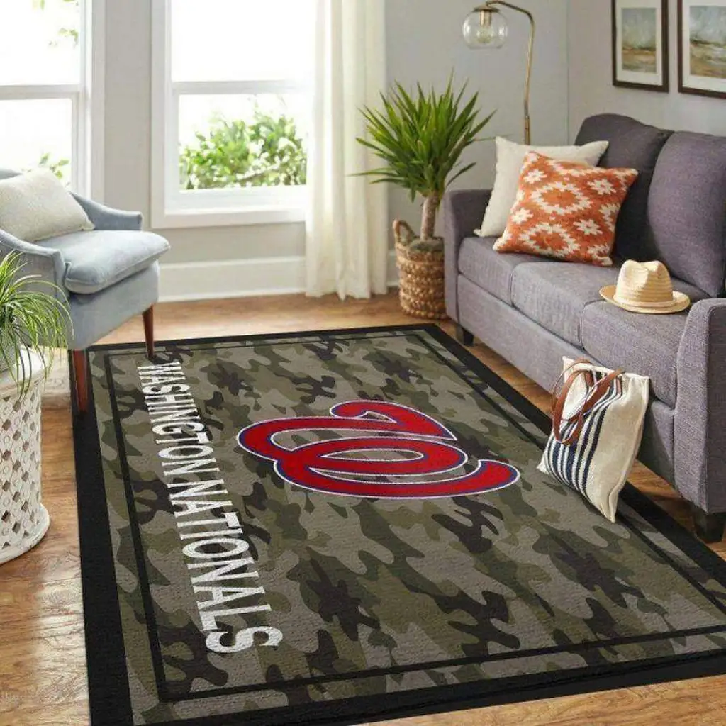 Washington Nationals Rug - Camo Area Fan Design Carpet Green and Red