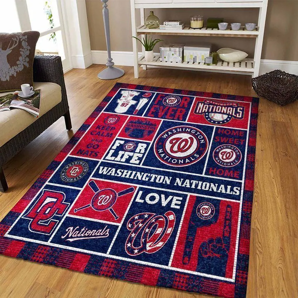 Washington Nationals Rug - Logo Area Perfect for Fans Blue and Red