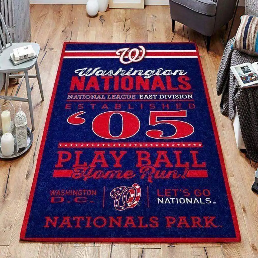 Washington Nationals Rug - Play Ball Home Run Design Carpet Blue and Red