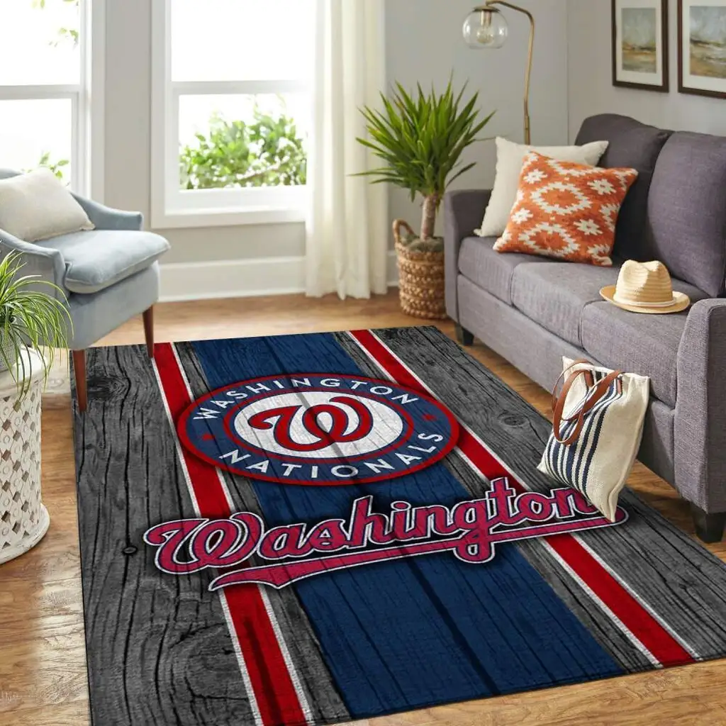 Washington Nationals Rug - Team Logo Area for Home Decor Blue and Red