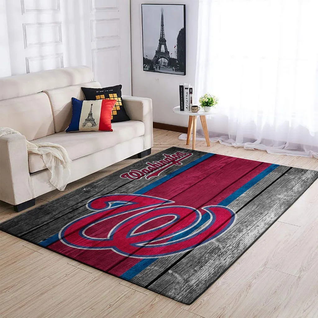 Washington Nationals Rug - Wooden Floor Style Area for Home Red and Gray