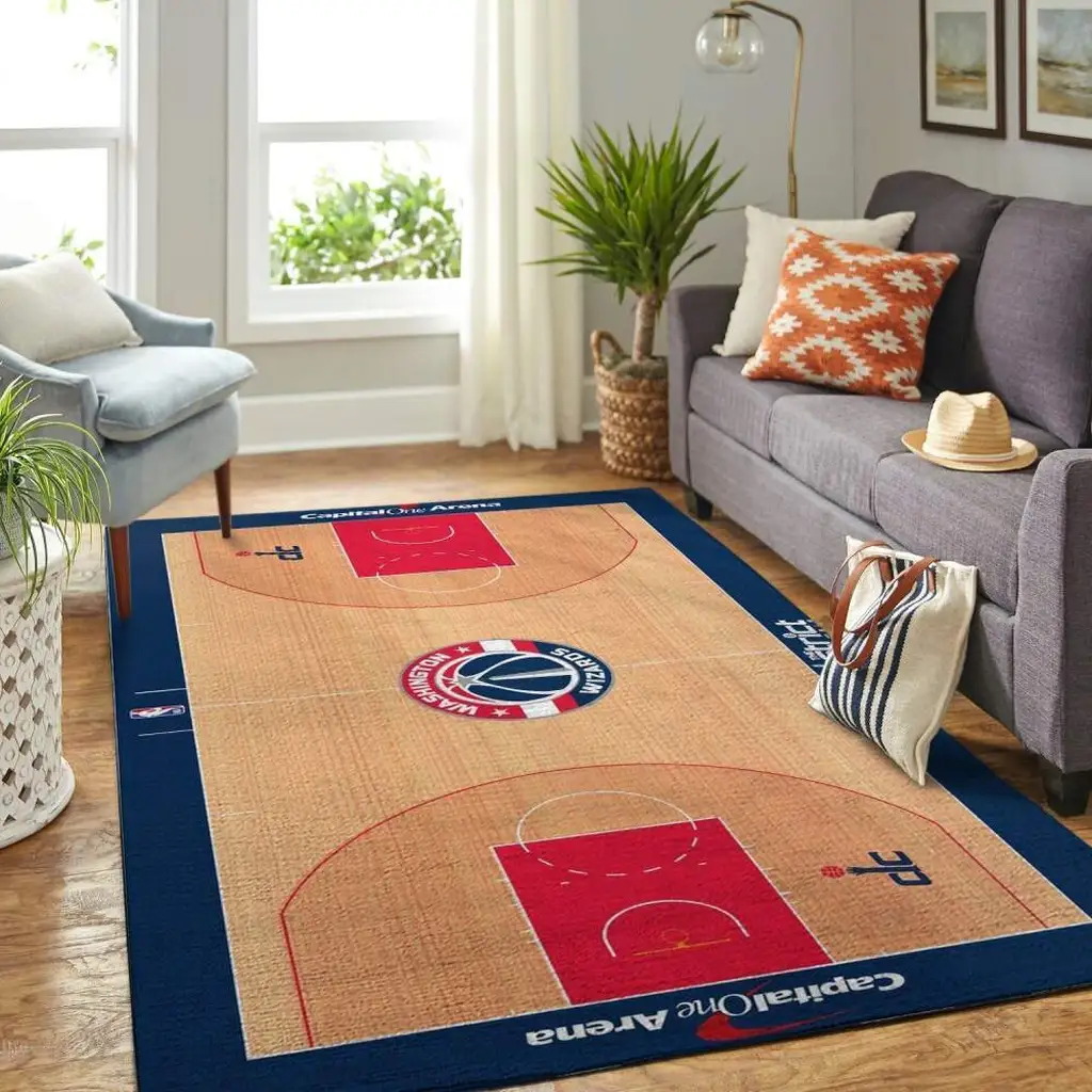 Washington Wizards Rug - Basketball Court Area Colors Black and Red