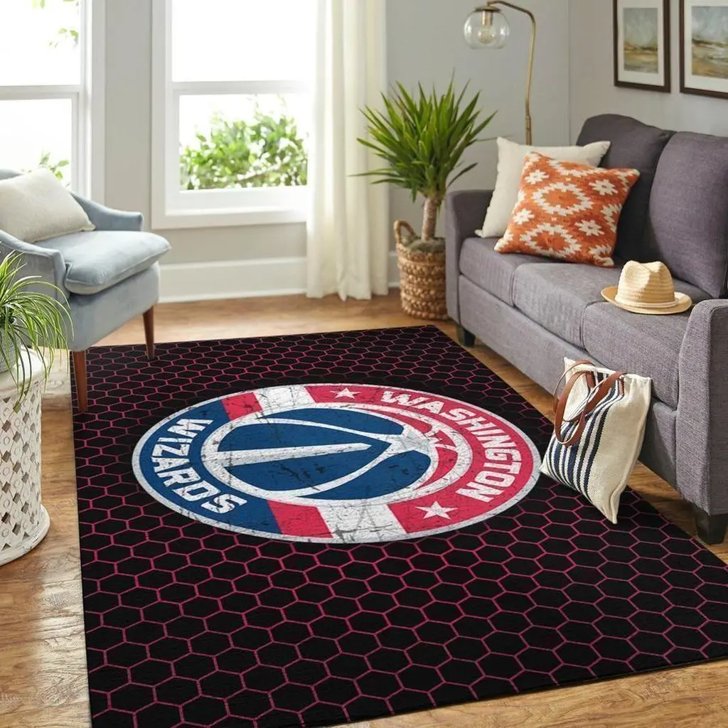 Washington Wizards Rug - Hexagon Pattern Floor Decor Carpet Green and Red