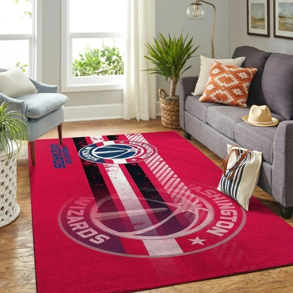 Washington Wizards Rug - NBA Basketball for Home Decor Black and Red