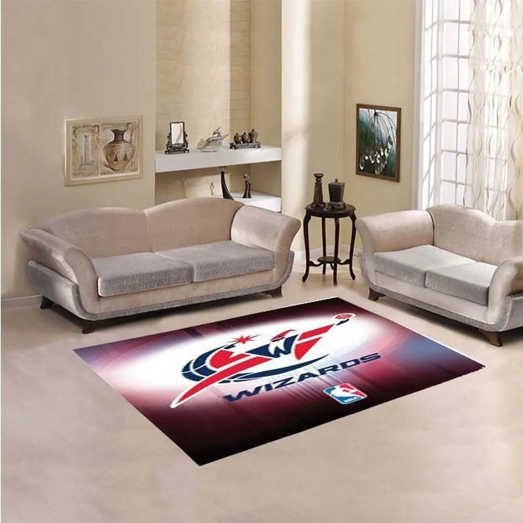 Washington Wizards Rug - NBA Logo Area for Living Room Black and Red