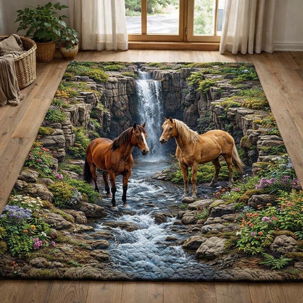 Waterfall Haven Horses Area Rug - Non-Slip Washable 3D Print Rug for Living Room & BedroomTVC2108387