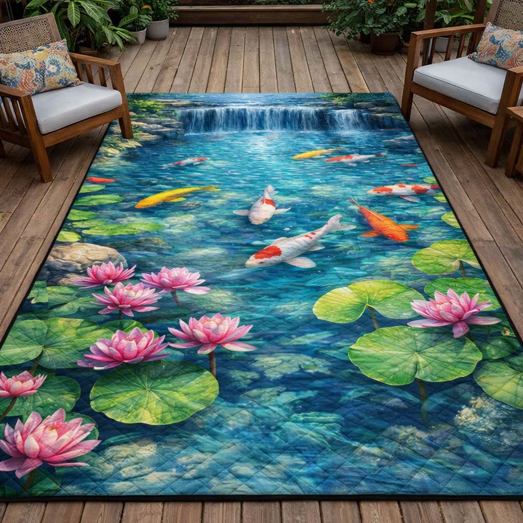 Waterfall Koi Pond Area Rug - Non-Slip Washable 3D Print Rug for Living Room & BedroomTVC2108387