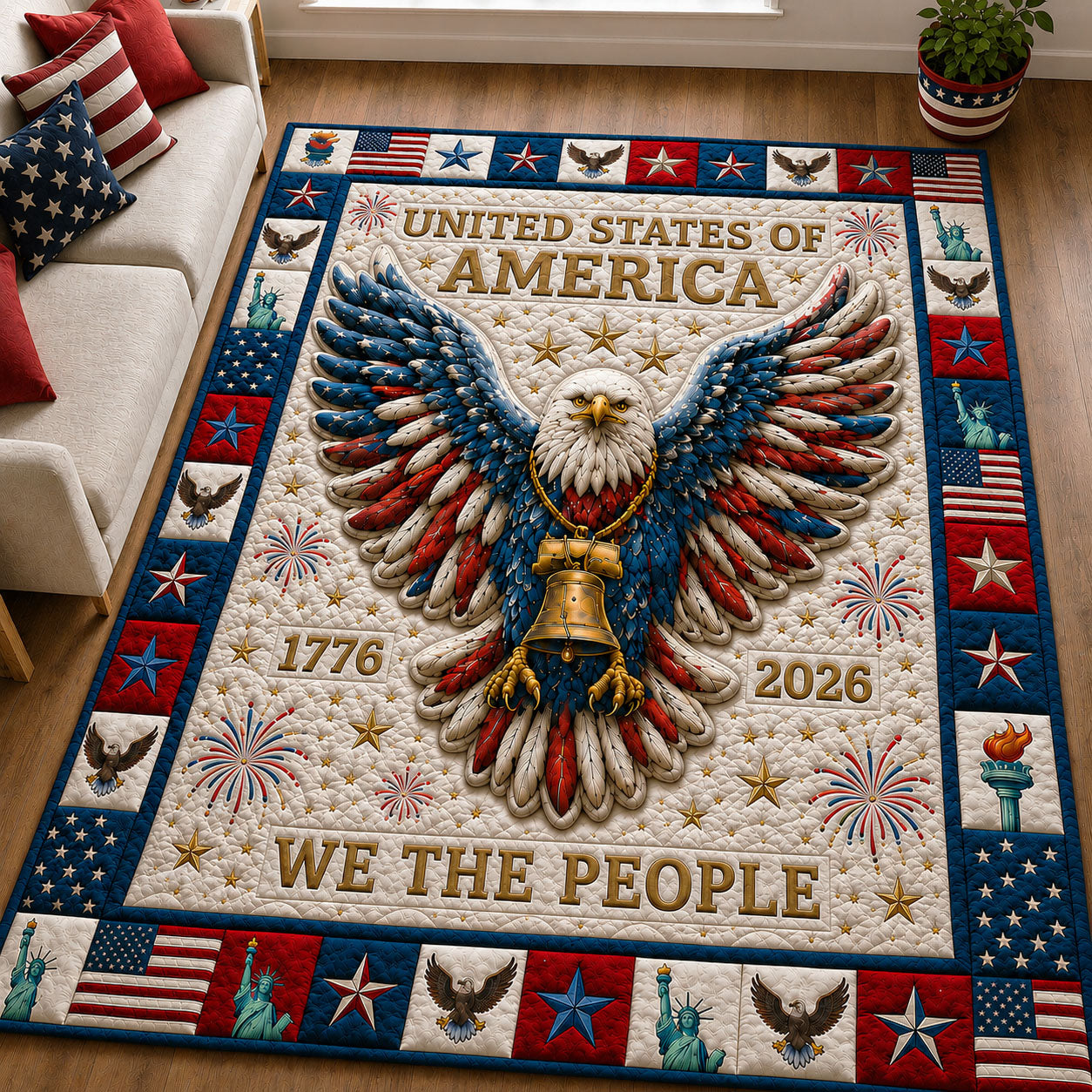 We The People USA Area Rug - Non-Slip Washable 3D Print Rug for Living Room & BedroomTVC2108387