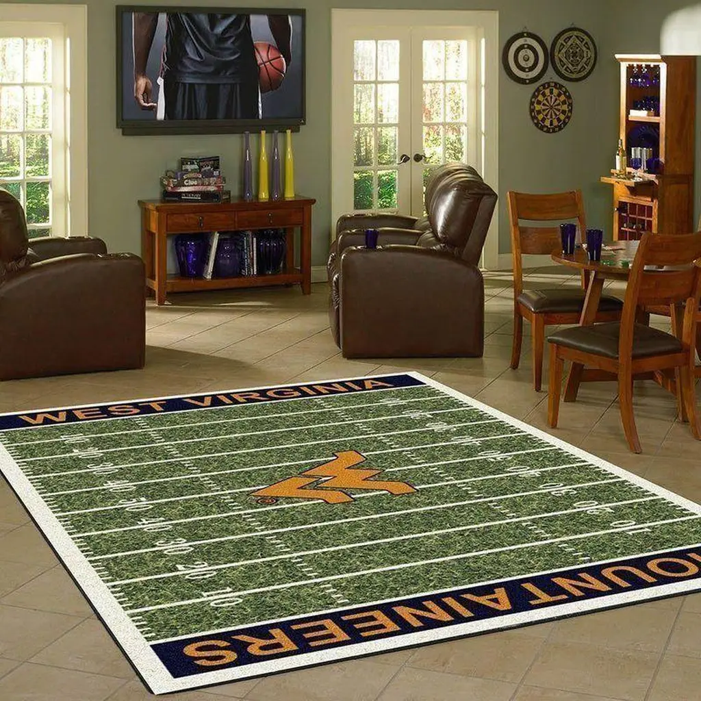 West Virginia Mountaineers Rug - Football Field for Fans Blue and Gray