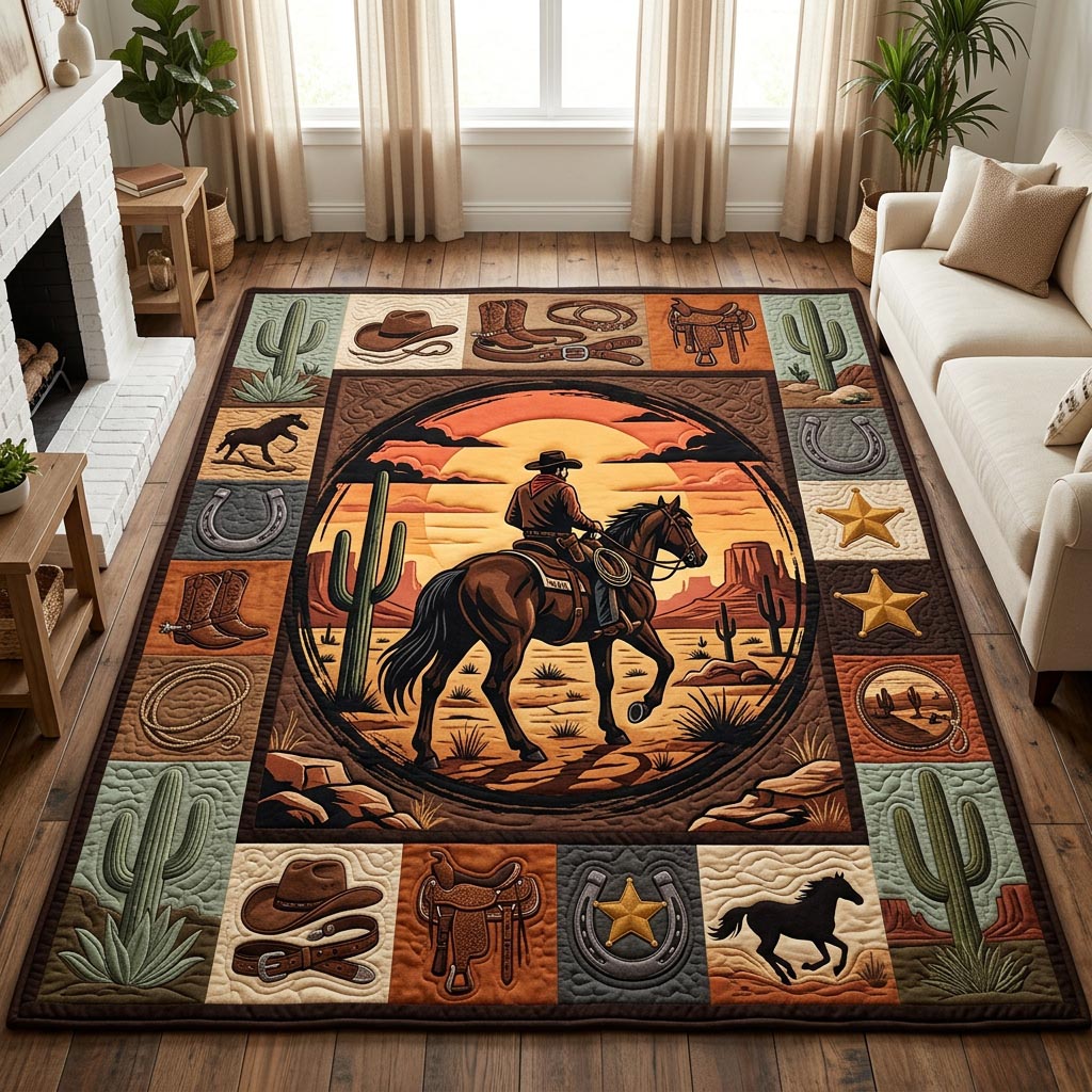 Western Cowboy Area Rug - Non-Slip Washable 3D Print Rug for Living Room & BedroomTVC2108227