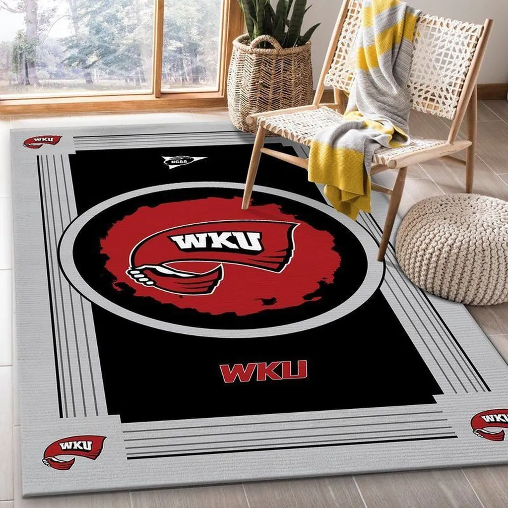 Western Kentucky University Logo Area Rug for Home Black and White