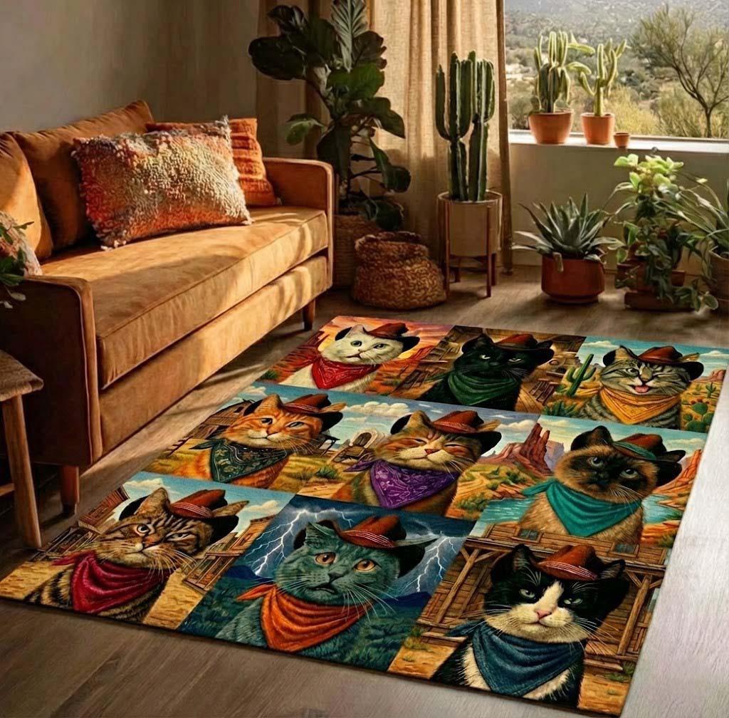 Western Party Area Rug - Non-Slip Washable 3D Print Rug for Living Room & BedroomTVC2108386