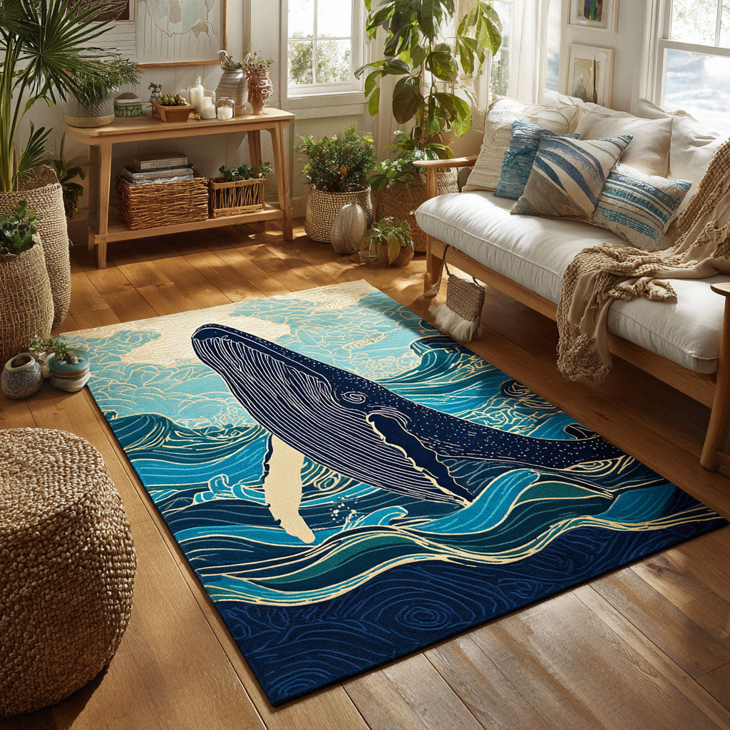 Whale Serenade Area Rug - Non-Slip Washable 3D Print Rug for Living Room & BedroomTVC2108257