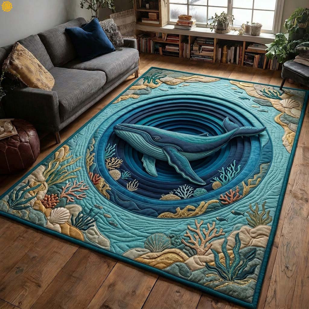 Whale Vortex Area Rug - Non-Slip Washable 3D Print Rug for Living Room & BedroomTVC2108361