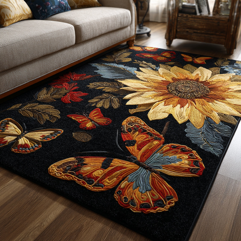 Whimsical Sunflower Area Rug - Non-Slip Washable 3D Print Rug for Living Room & BedroomTVC2108257