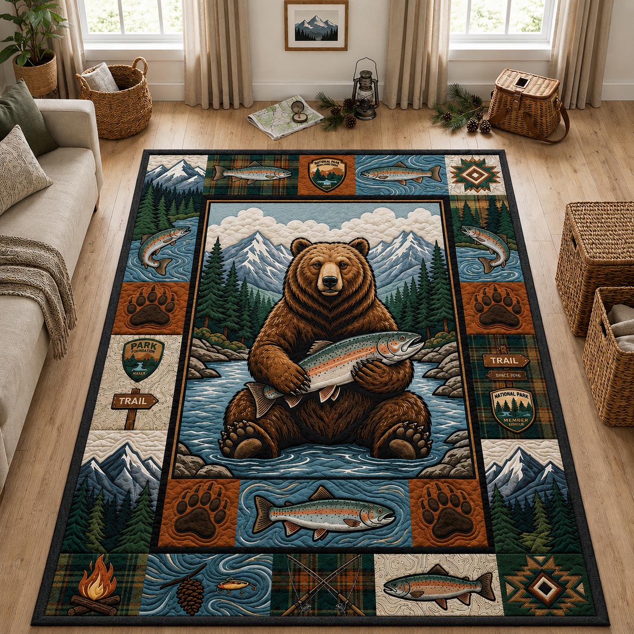 Wild Bear Area Rug - Non-Slip Washable 3D Print Rug for Living Room & Bedroom (DesignTVC2108361