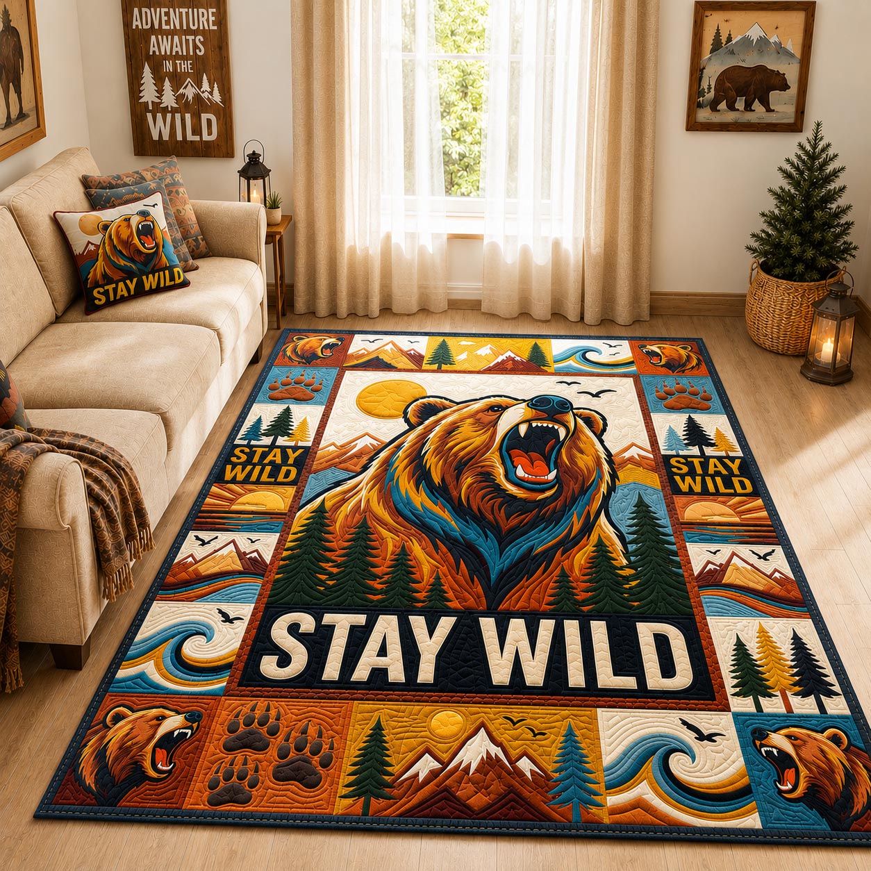Wild Bear Area Rug - Non-Slip Washable 3D Print Rug for Living Room & BedroomTVC2108219