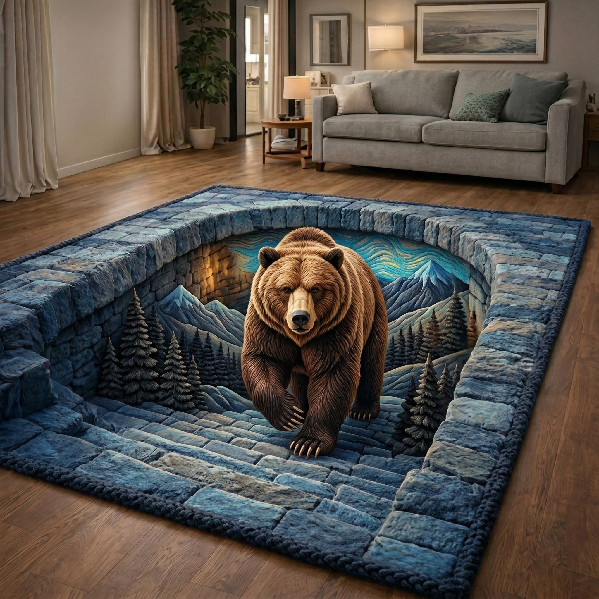 Wild Bear Path Area Rug - Non-Slip Washable 3D Print Rug for Living Room & BedroomTVC2108256