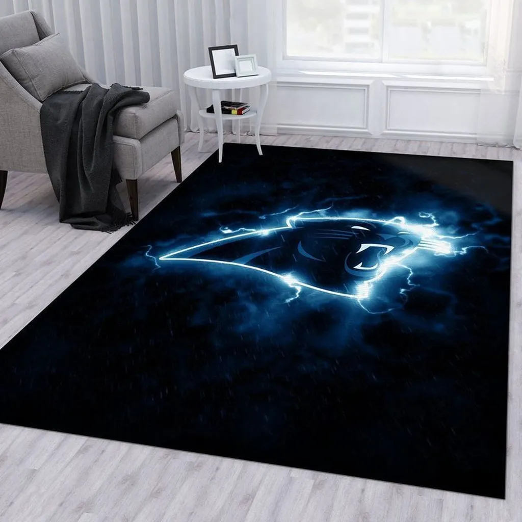 Wild Cat Rug for Living Room Stylish Floor Mat Black and Blue