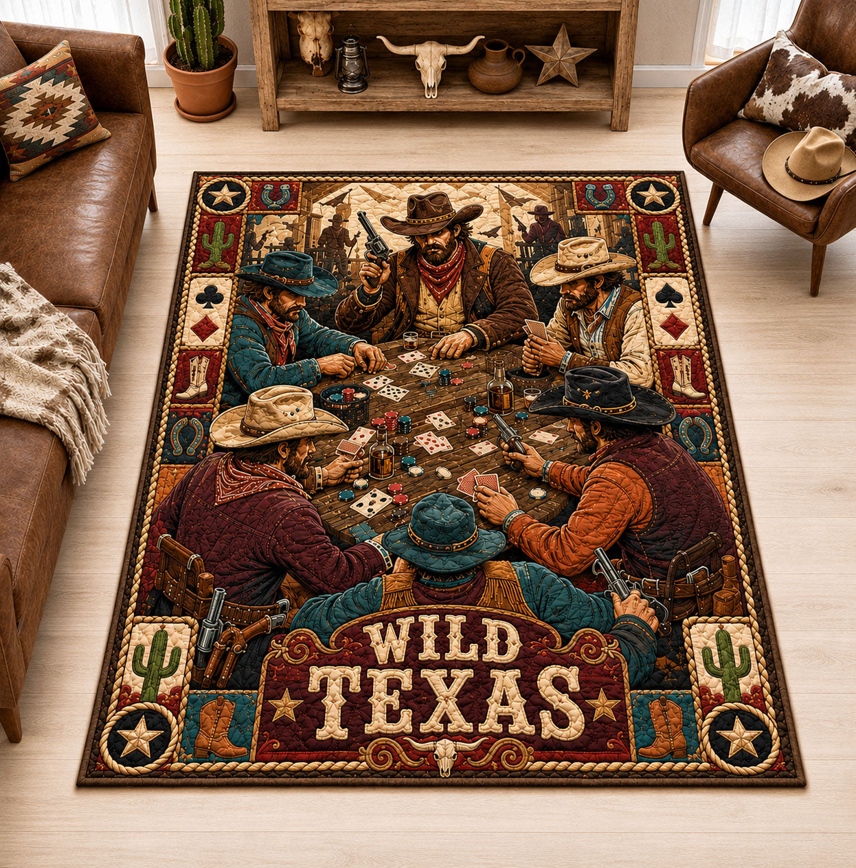 Wild Texas Poker Area Rug - Non-Slip Washable 3D Print Rug for Living Room & BedroomTVC2108360