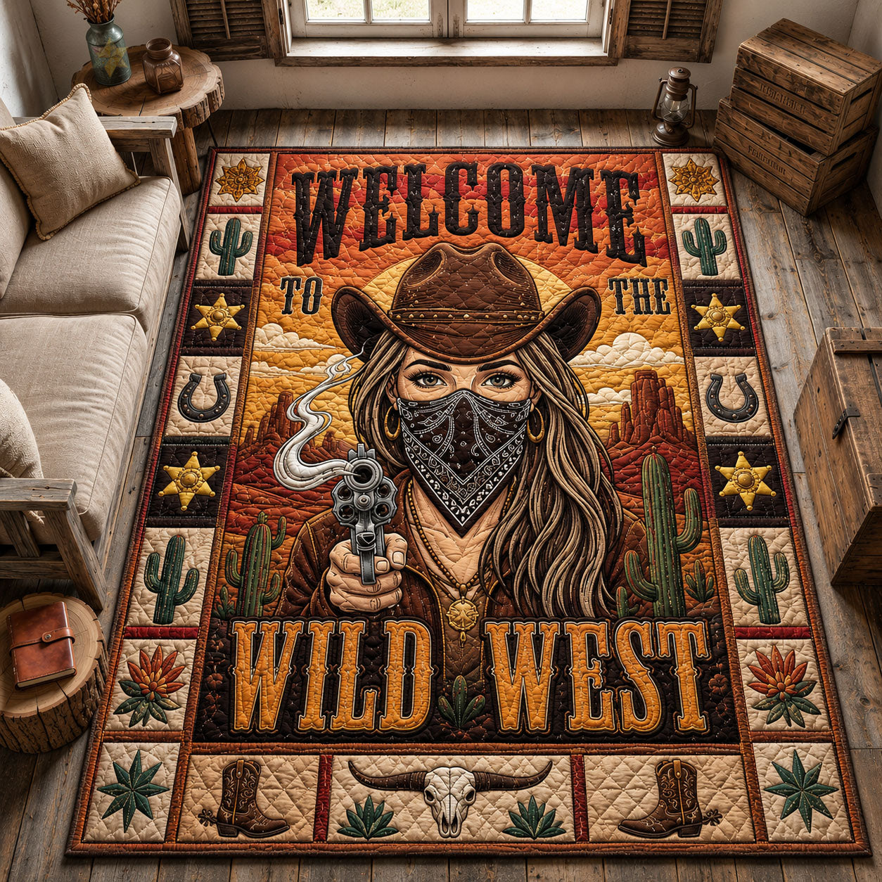 Wild West Cowgirl Area Rug - Non-Slip Washable 3D Print Rug for Living Room & BedroomTVC2108360