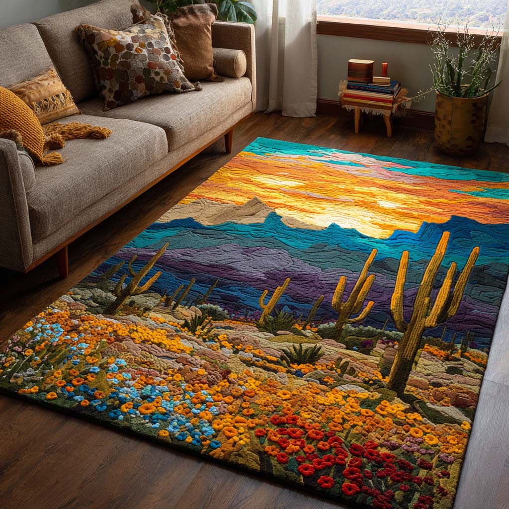 Wildflower Desert Area Rug - Non-Slip Washable 3D Print Rug for Living Room & BedroomTVC2108255