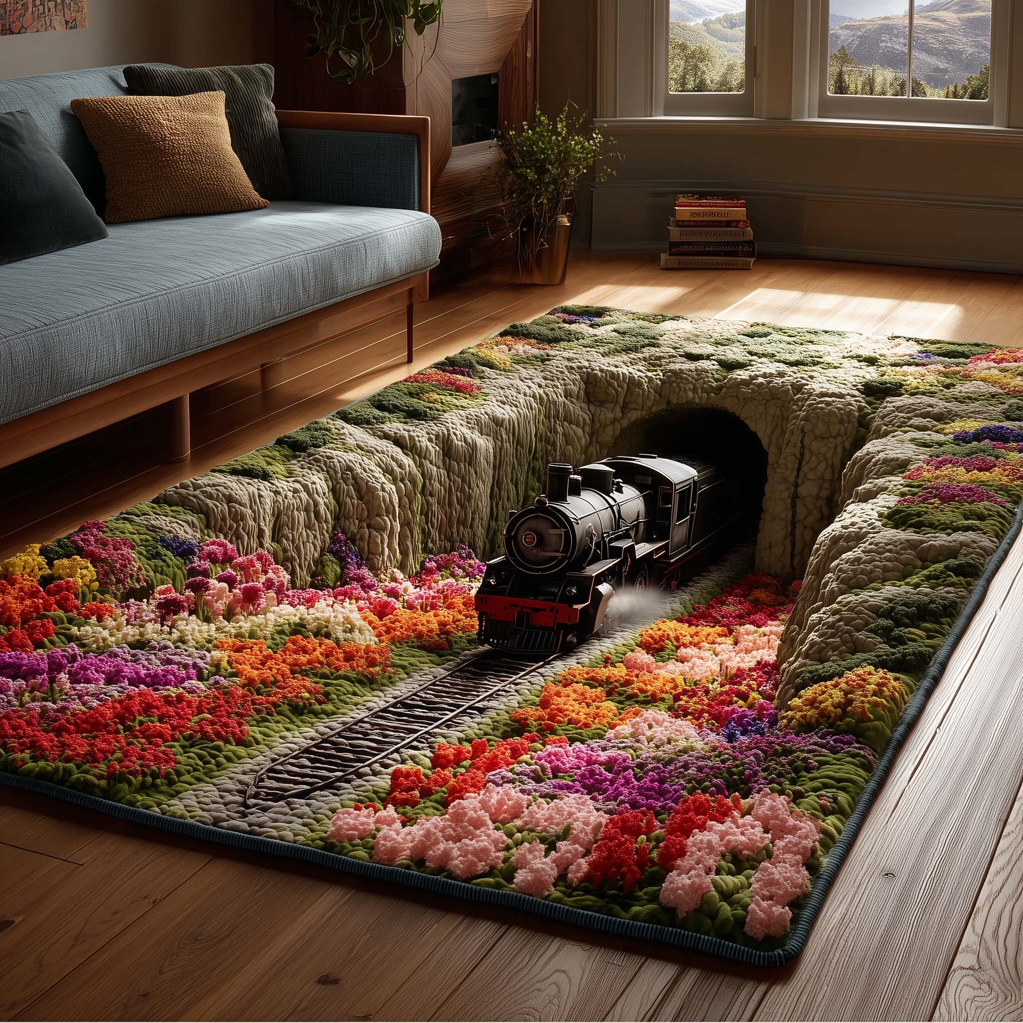 Wildflower Ridge Railway Area Rug - Non-Slip Washable 3D Print Rug for Living Room & BedroomTVC2108383