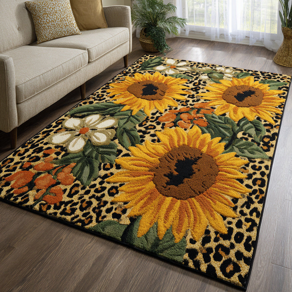 Wildflower Sunflower Area Rug - Non-Slip Washable 3D Print Rug for Living Room & BedroomTVC2108255