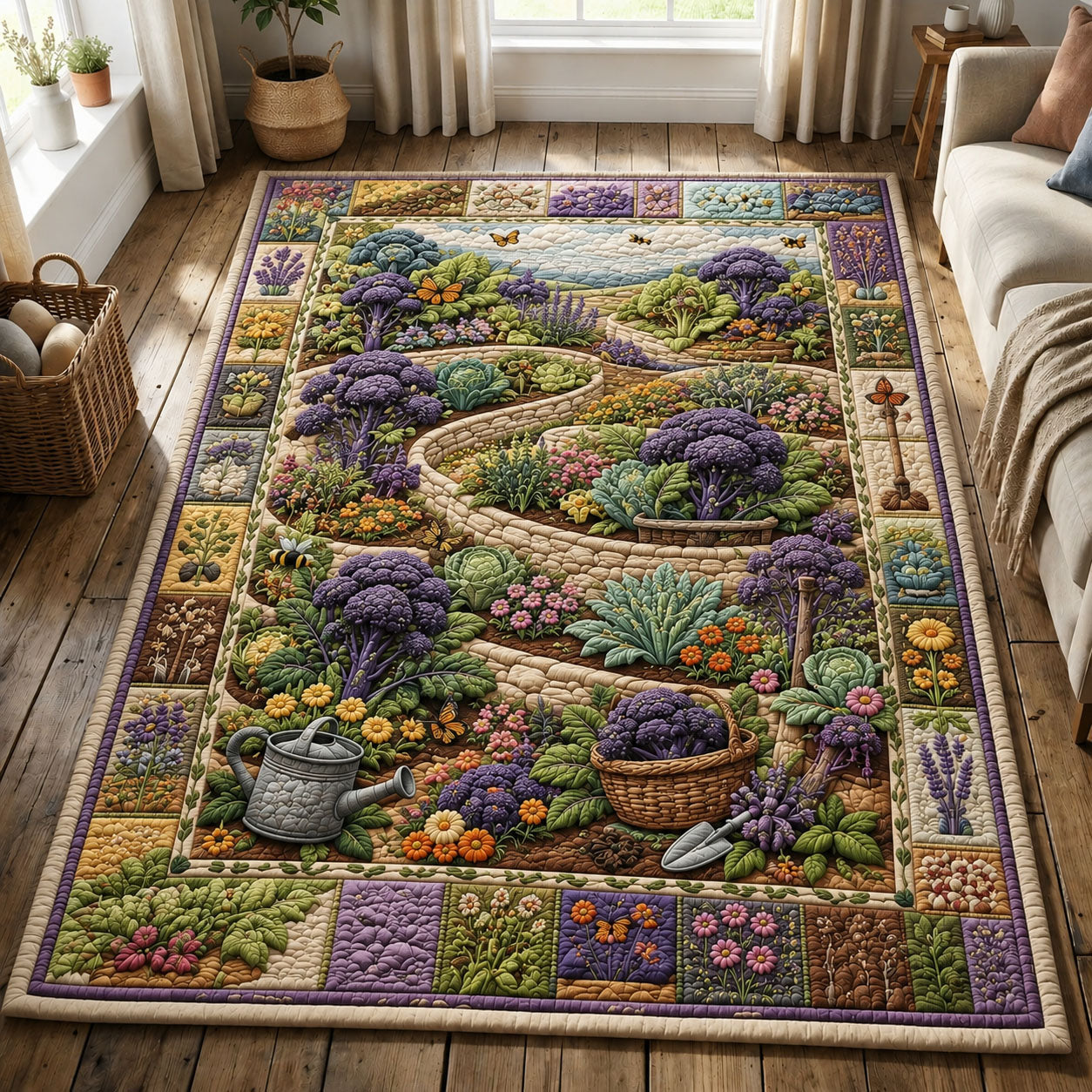 Winding Lavender Kitchen Garden Area Rug - Non-Slip Washable 3D Print Rug for Living Room & BedroomTVC2108383