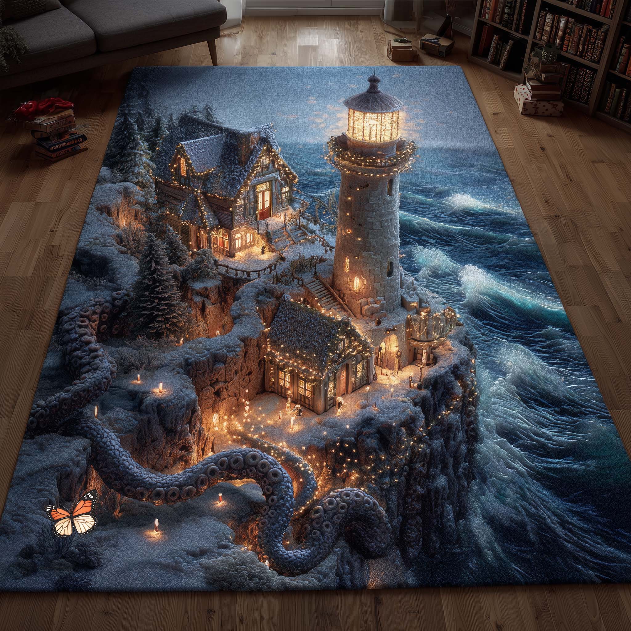 Winter Lighthouse Area Rug - Non-Slip Washable 3D Print Rug for Living Room & BedroomTVC2108227