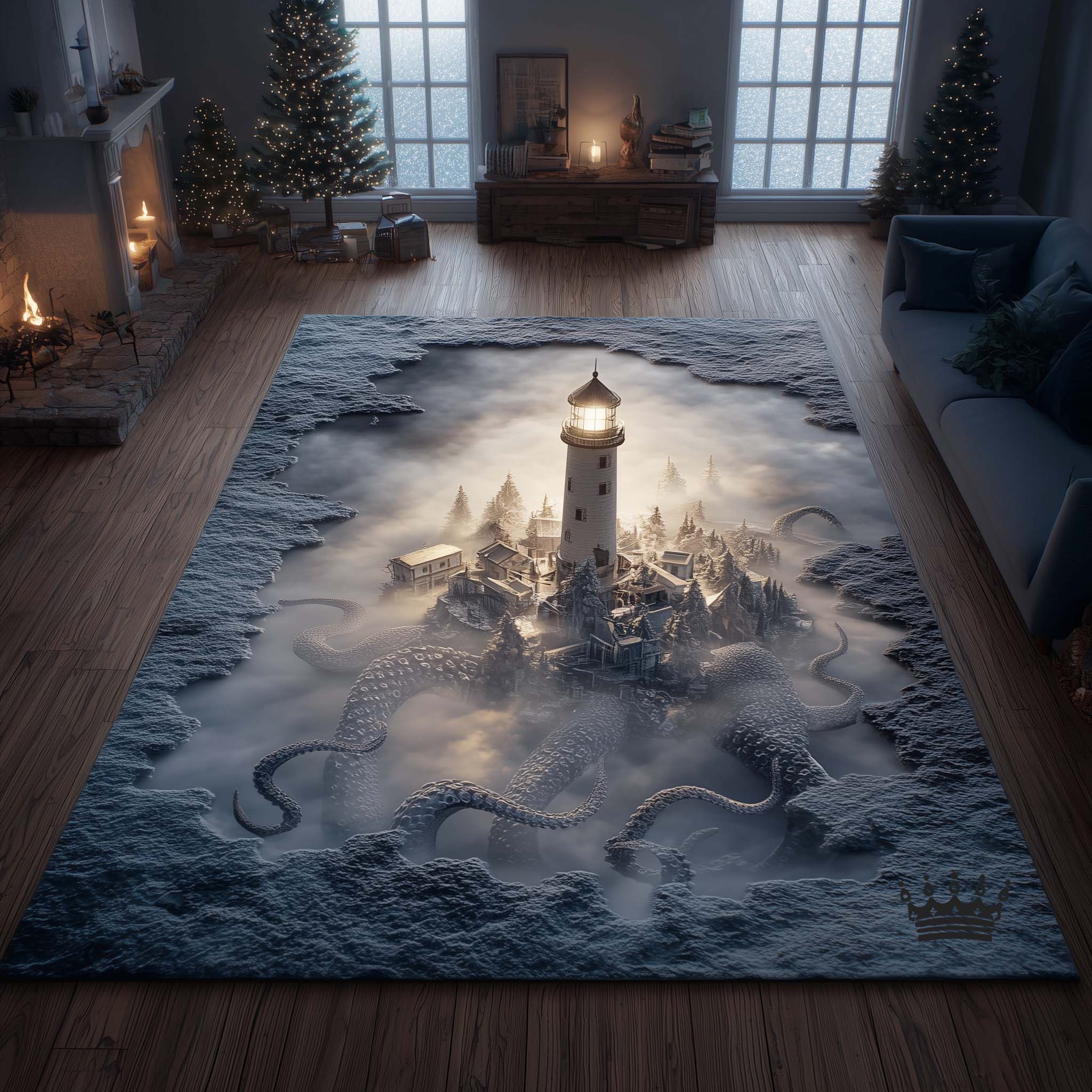 Winter Lighthouse Area Rug - Non-Slip Washable 3D Print Rug for Living Room & BedroomTVC2108383