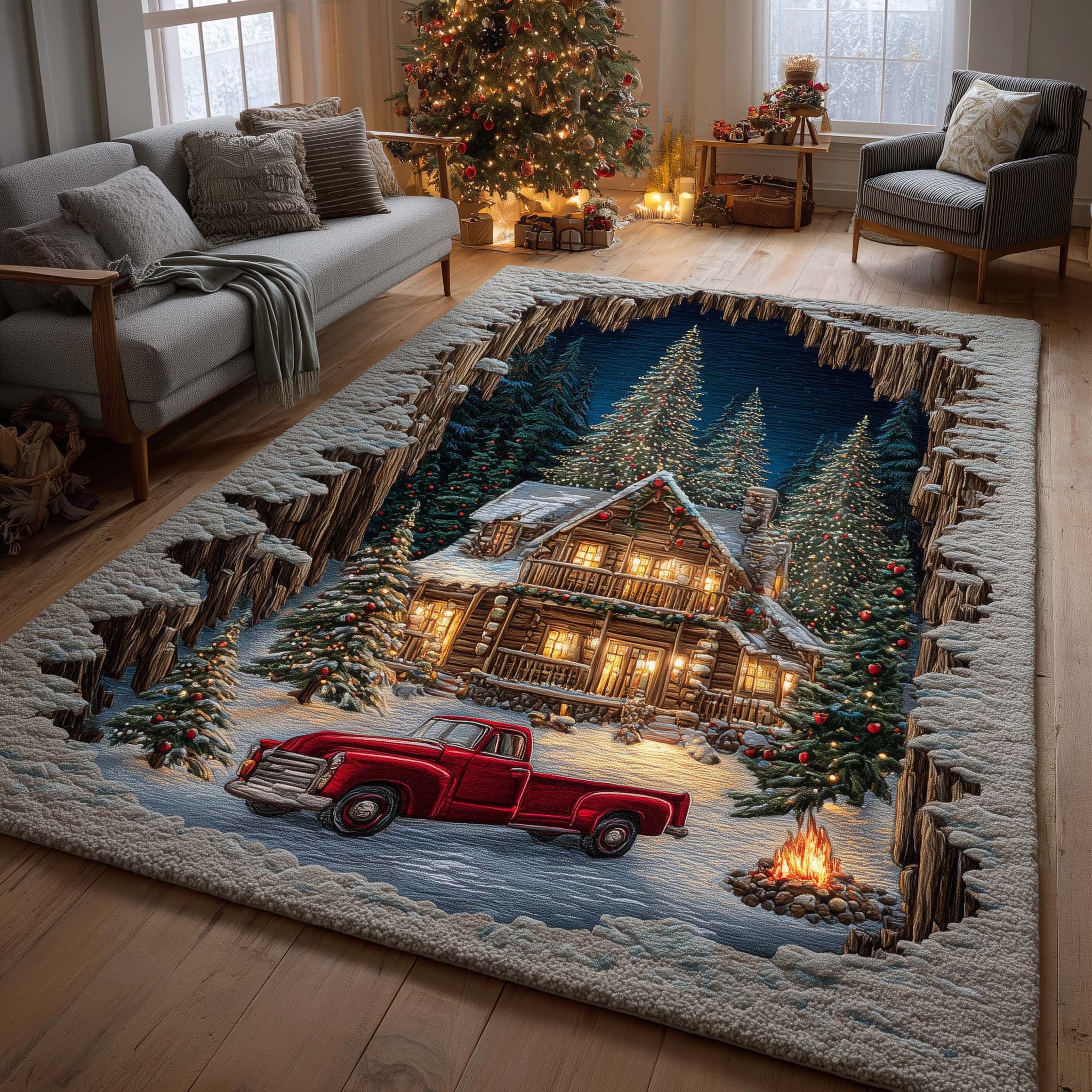 Winter Lodge Area Rug - Non-Slip Washable 3D Print Rug for Living Room & BedroomTVC2108227