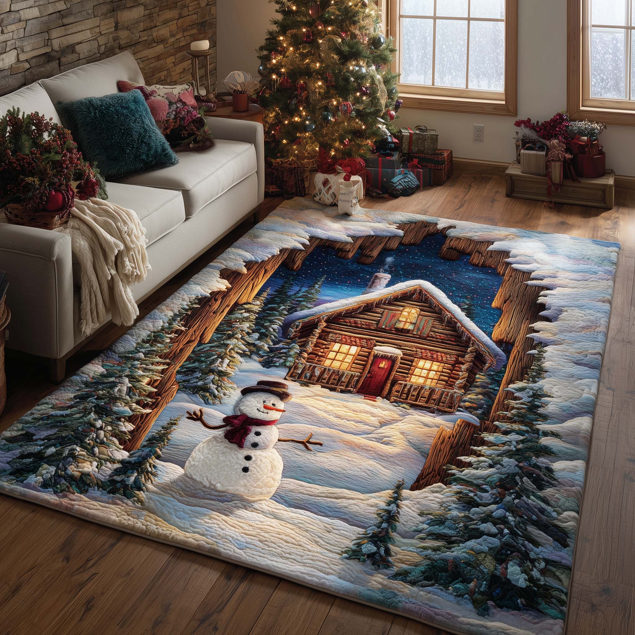 Winter Lodge Area Rug - Non-Slip Washable 3D Print Rug for Living Room & BedroomTVC2108383