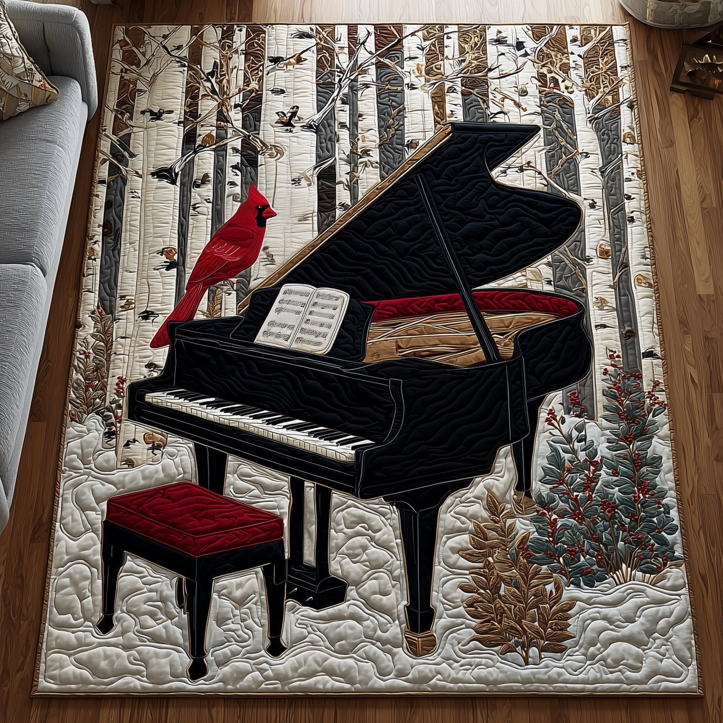 Winter Piano Area Rug - Non-Slip Washable 3D Print Rug for Living Room & BedroomTVC2108383