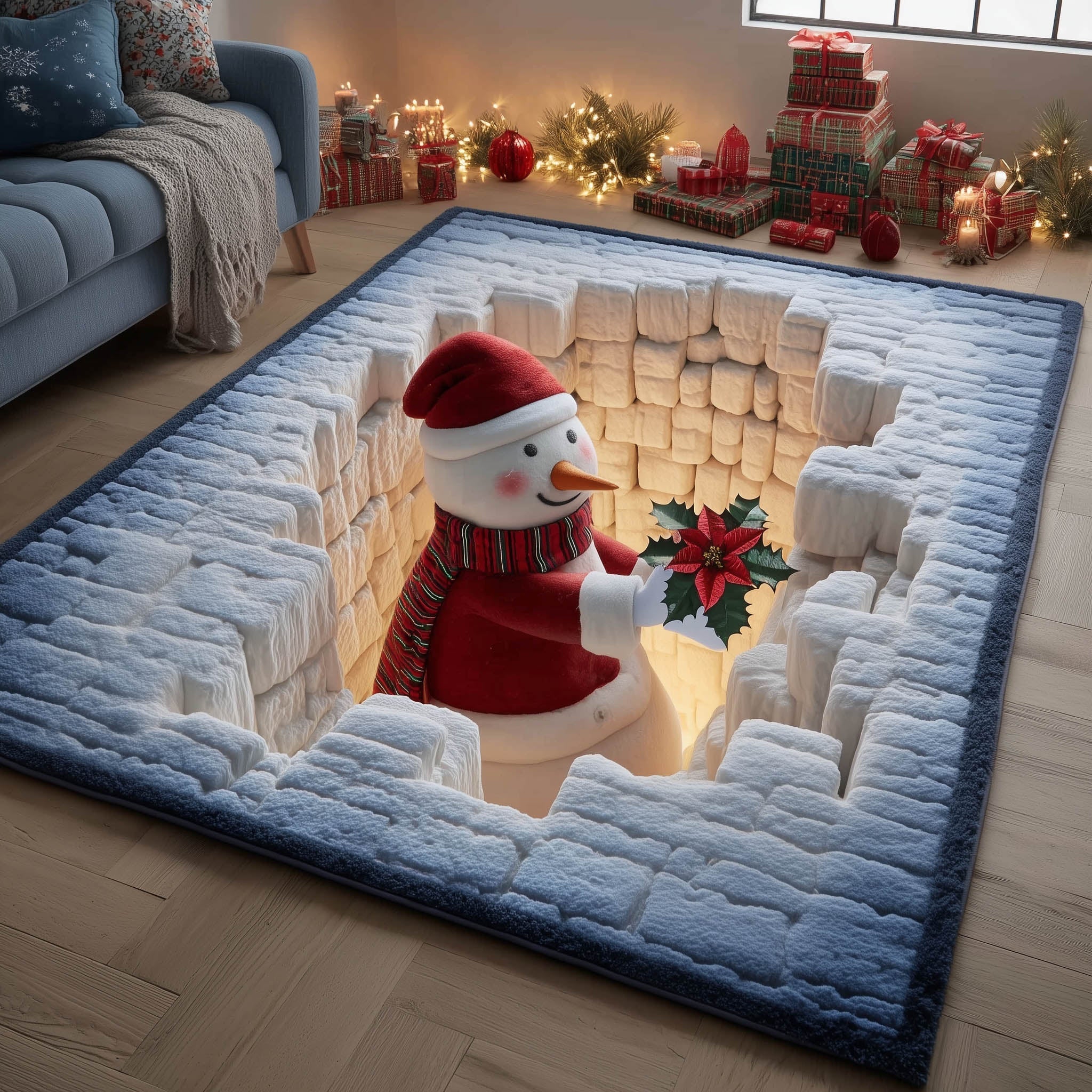 Winter Snowman Area Rug - Non-Slip Washable 3D Print Rug for Living Room & BedroomTVC2108226