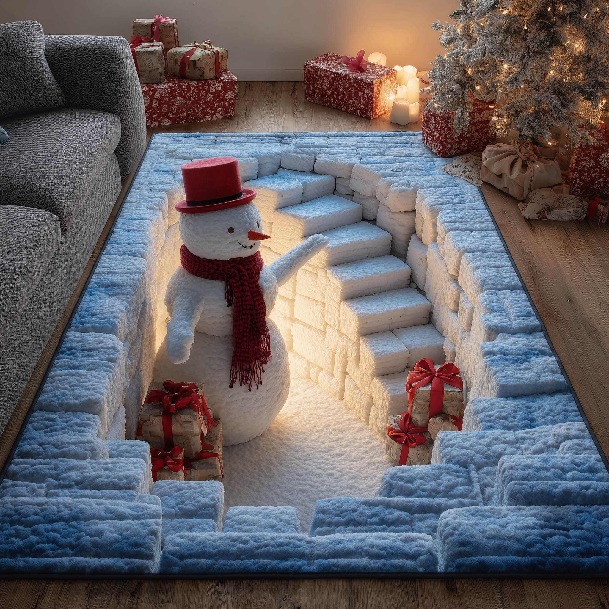 Winter Snowman Area Rug - Non-Slip Washable 3D Print Rug for Living Room & BedroomTVC2108383
