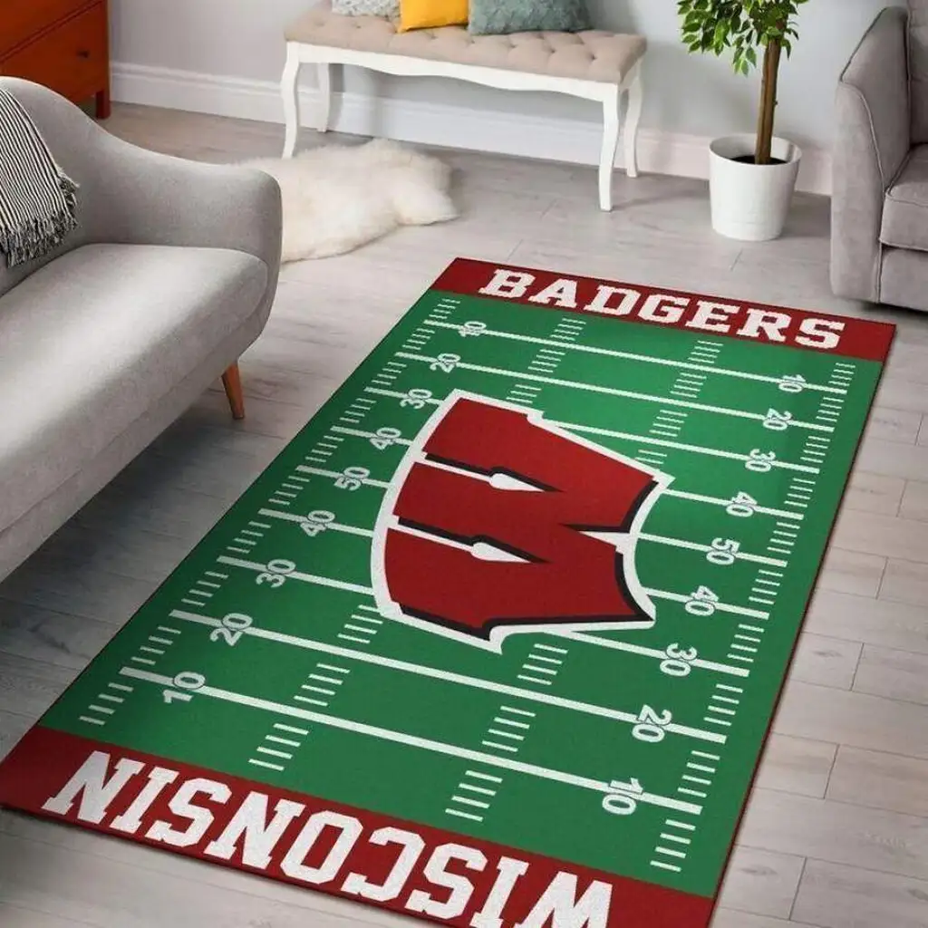 Wisconsin Badgers Rug - Football Field Area for Home Green and Red