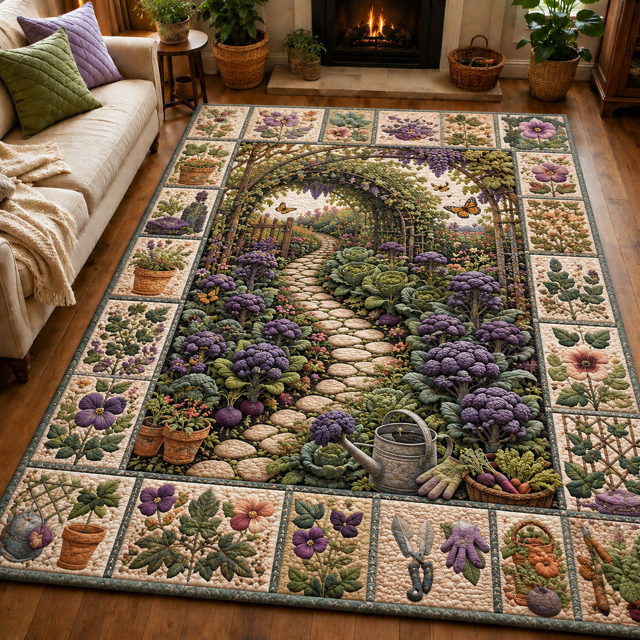 Wisteria Arbor Vegetable Garden Area Rug - Non-Slip Washable 3D Print Rug for Living Room & BedroomTVC2108382
