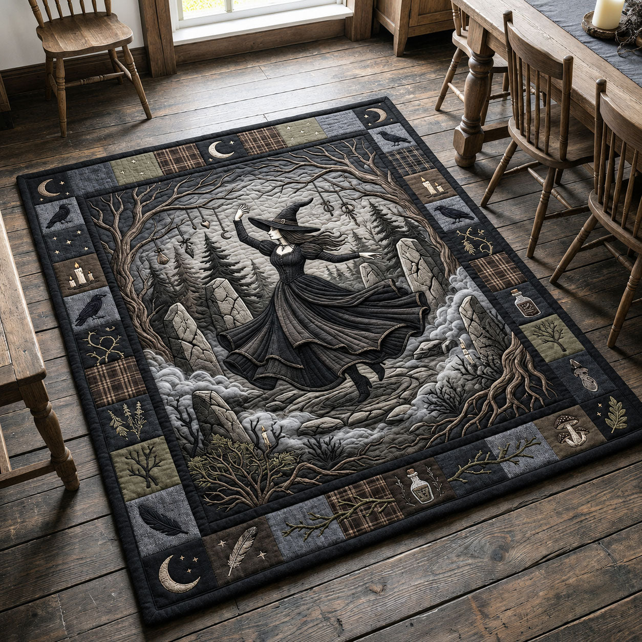 Witch Dancing In Ancient Stone Halloween Area Rug - Non-Slip Washable 3D Print Rug for Living Room & BedroomTVC2108382