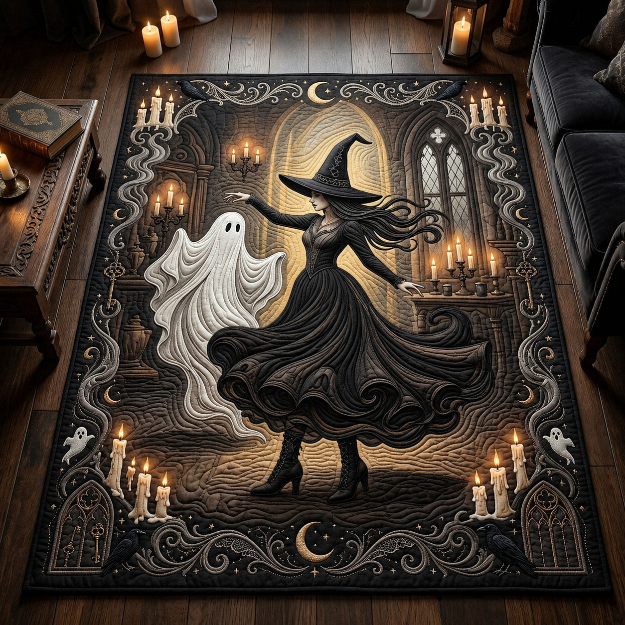 Witch Dancing With Ghost Halloween Area Rug - Non-Slip Washable 3D Print Rug for Living Room & BedroomTVC2108218
