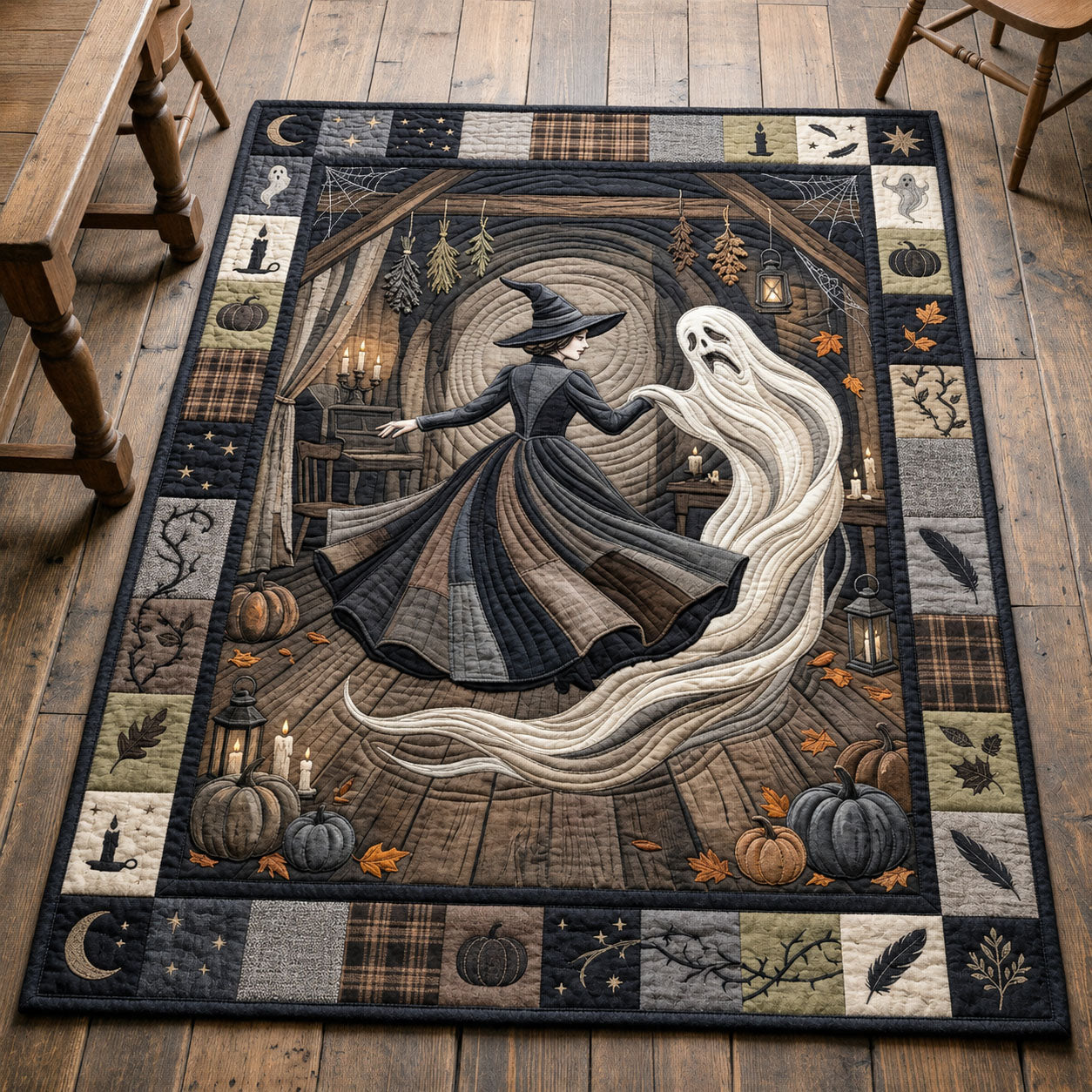 Witch Dancing With Ghost Halloween Area Rug - Non-Slip Washable 3D Print Rug for Living Room & BedroomTVC2108382