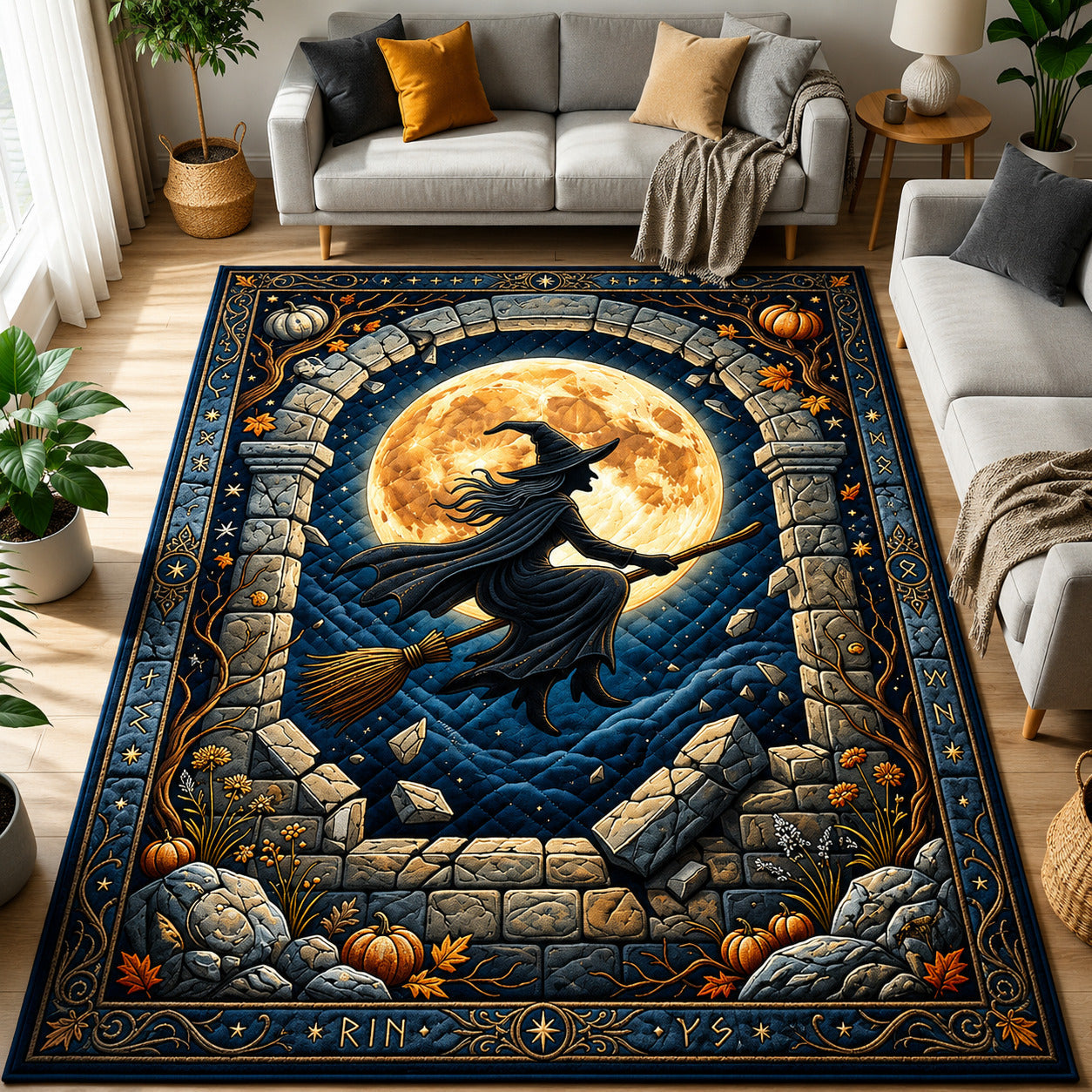 Witch Full Moon Halloween Area Rug - Non-Slip Washable 3D Print Rug for Living Room & BedroomTVC2108360