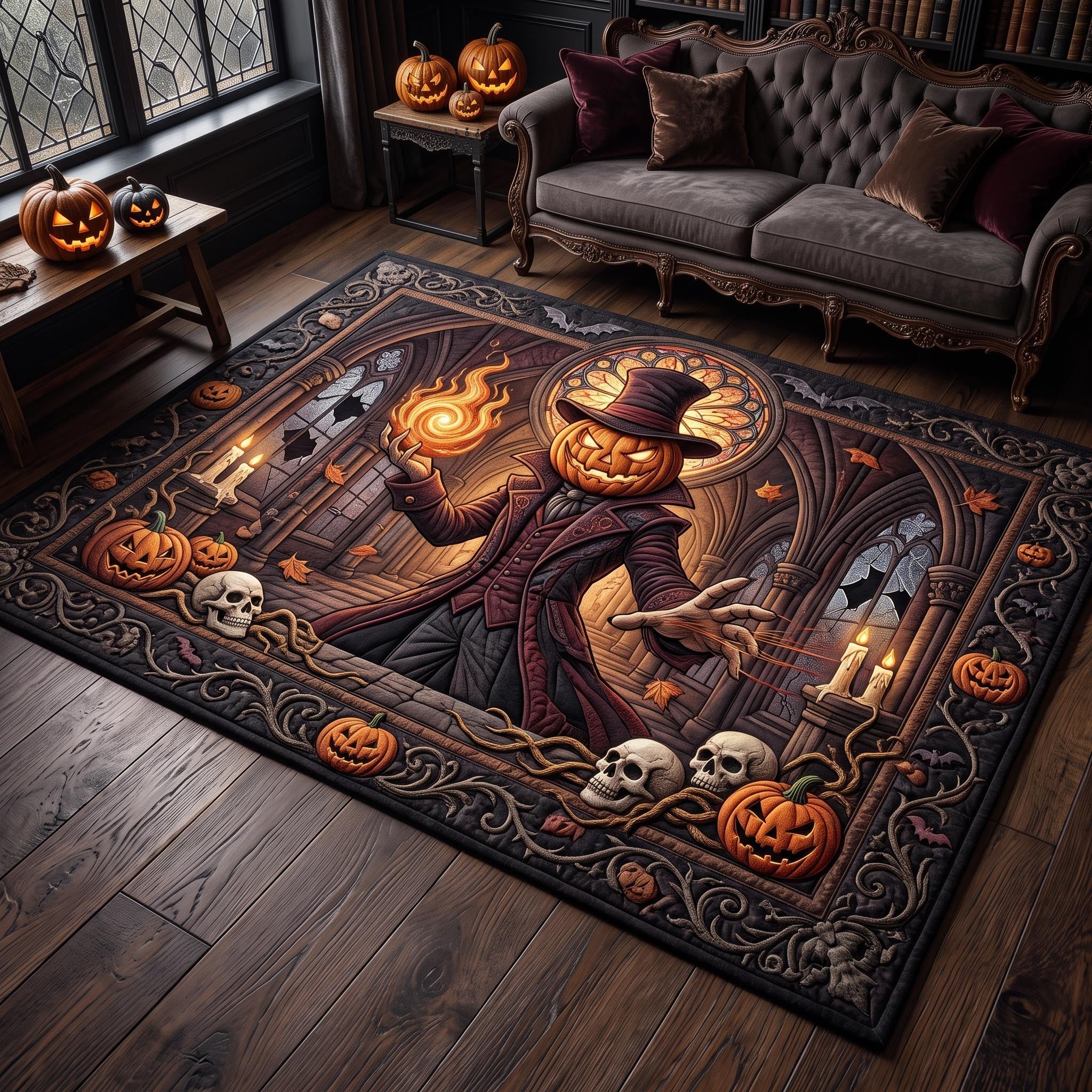 Witch Hollow Halloween Area Rug - Non-Slip Washable 3D Print Rug for Living Room & BedroomTVC2108382