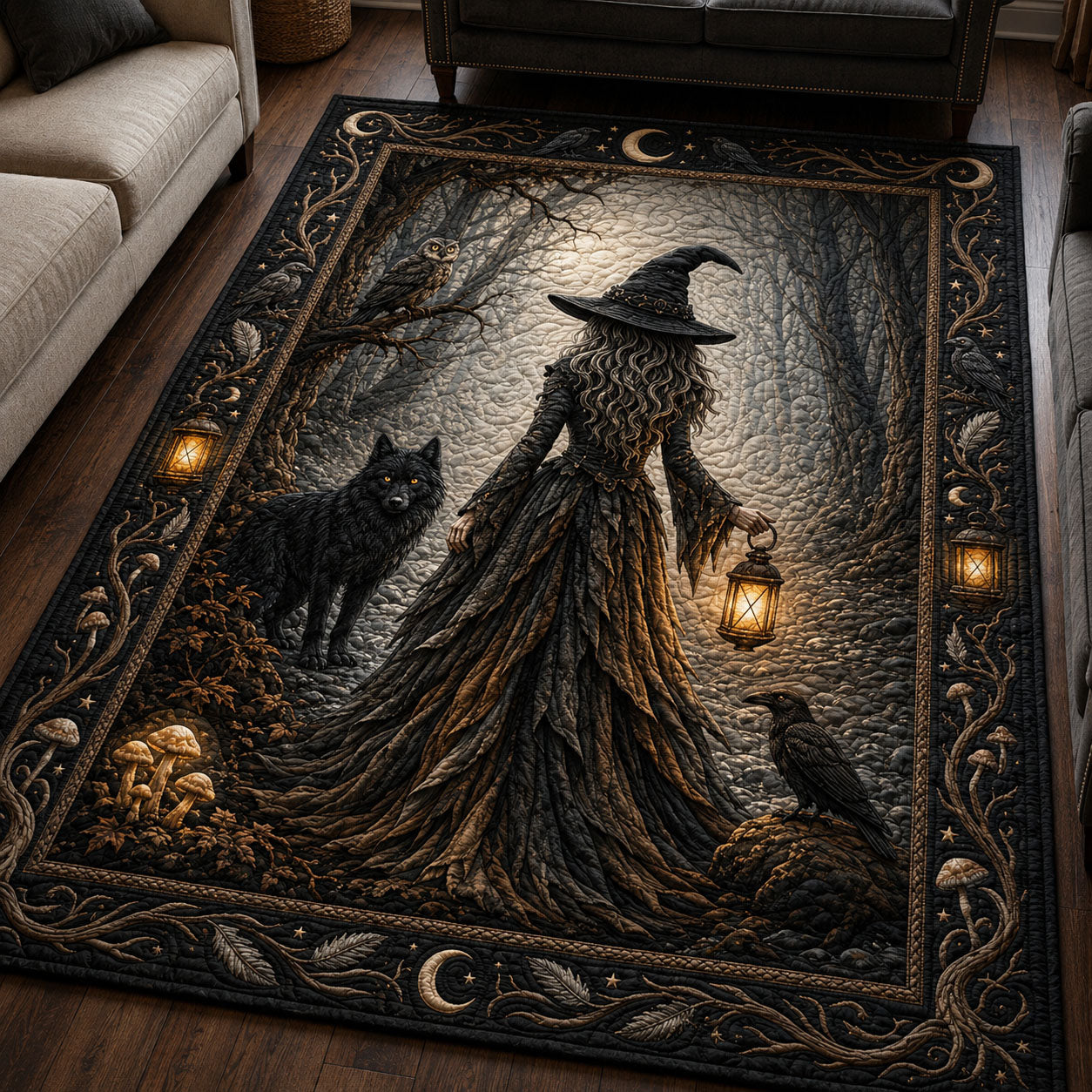 Witch in the Mist Matte Halloween Area Rug - Non-Slip Washable 3D Print Rug for Living Room & BedroomTVC2108360